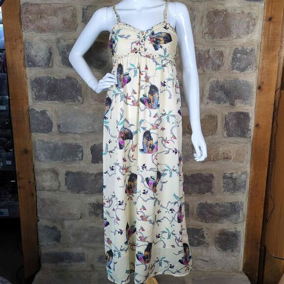 PINK Martini Dress Maxi Woman's Size XS Bird Floral Print Summer Lined‎ Braided - Picture 3 of 14